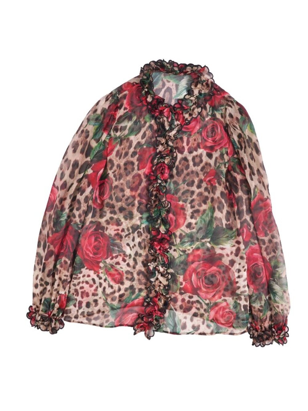 Dolce & Gabbana Shirt Blouse Long Sleeve All Over Print Floral Leopard Sheer 40